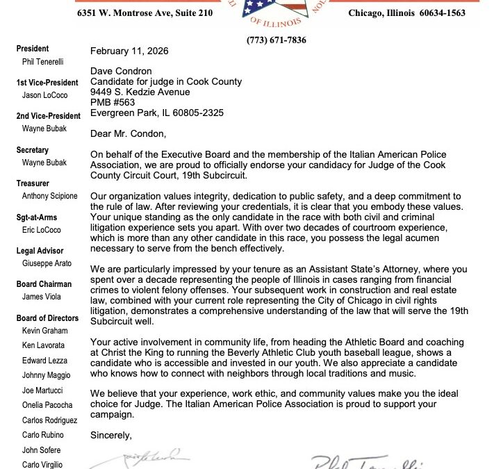 Italian American Police Association Endorses Dave Condron for Judge